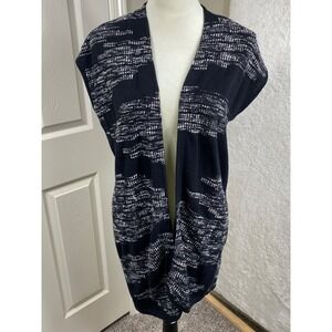 Chico's Open Front Cardigan Sleeveless Duster Knit‎ Black White Size 2 (L)